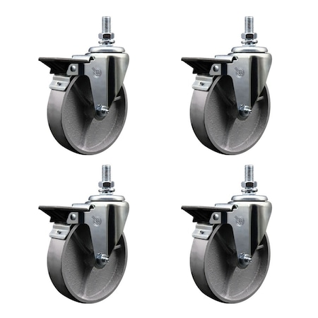 Service Caster 5 Inch Semi Steel 12 Inch Threaded Stem Caster Set with Brake SCC-TS20S514-SSS-PLB-121315-4